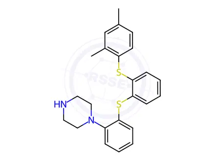 Chemical structure of 1-(2-((2-((2,4-dimethylphenyl)thio)phenyl)thio)phenyl)piperazine