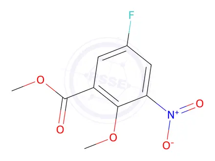 Chemical structure of 5-Fluoro-2-methoxy-3-nitro-benzoic acid methyl ester