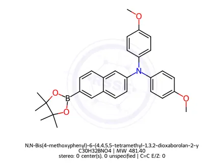 Chemical structure of N,N-Bis(4-methoxyphenyl)-6-(4,4,5,5-tetramethyl-1,3,2-dioxaborolan-2-yl)naphthalen-2-amine
