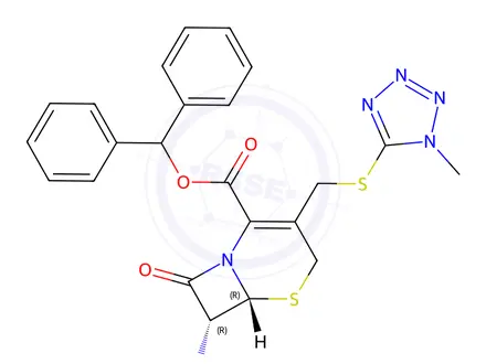 Chemical structure of benzhydryl (6R,7R)-7-amino-3-(((1-methyl-1H-tetrazol-5-yl)thio)methyl)-8-oxo-5-thia-1-azabicyclo[4.2.0]oct-2-ene-2-carboxylate