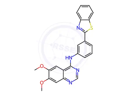 Chemical structure of N-(3-(Benzo[d]thiazol-2-yl)phenyl)-6,7-dimethoxyquinazolin-4-amine