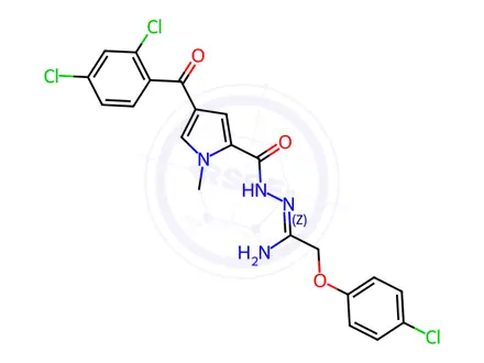 Chemical structure of N'-[2-(4-Chlorophenoxy)ethanimidoyl]-4-(2,4-dichlorobenzoyl)-1-methyl-1H-pyrrole-2-carbohydrazide