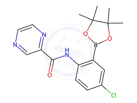 Chemical structure of N-[4-Chloro-2-(4,4,5,5-tetramethyl-1,3,2-dioxaborolan-2-yl)phenyl]pyrazine-2-carboxamide