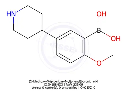 Chemical structure of (2-Methoxy-5-(piperidin-4-yl)phenyl)boronic acid
