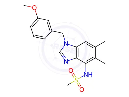 Chemical structure of N-(1-(3-methoxybenzyl)-5,6-dimethyl-1H-benzo[d]imidazol-4-yl)methanesulfonamide