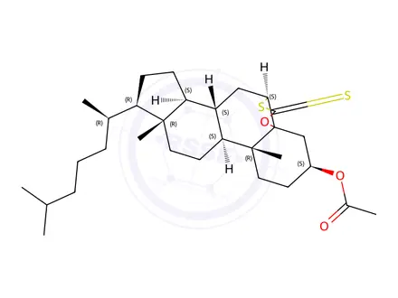 Chemical structure of 3-acetoxy-5-cholestano(6,5-d')-1',3'-oxathiolane-2'-thione