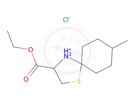 Chemical structure of 3-(Ethoxycarbonyl)-8-methyl-1-thia-4-azoniaspiro[4.5]decane chloride