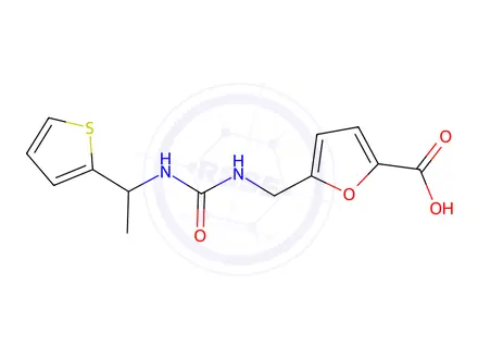 Chemical structure of 5-((3-(1-(Thiophen-2-yl)ethyl)ureido)methyl)furan-2-carboxylic acid