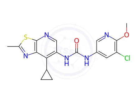 Chemical structure of Urea, N-(5-chloro-6-methoxy-3-pyridinyl)-N'-(7-cyclopropyl-2-methylthiazolo[5,4-b]pyridin-6-yl)-