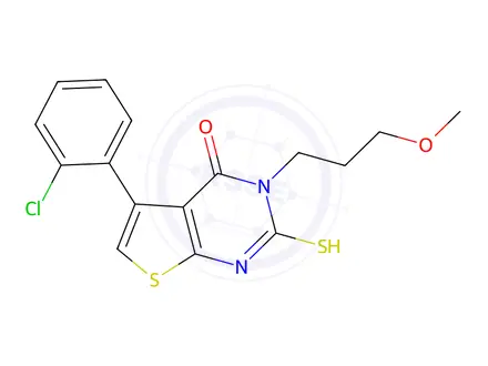 Chemical structure of 5-(2-Chlorophenyl)-2-mercapto-3-(3-methoxypropyl)thieno[2,3-d]pyrimidin-4(3h)-one