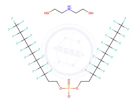 Chemical structure of bis(3,3,4,4,5,5,6,6,7,7,8,8,9,9,10,10,10-heptadecafluorodecyl) hydrogen phosphate, compound with 2,2'-iminodiethanol (1:1)