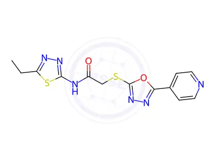 Chemical structure of N-(5-Ethyl-1,3,4-thiadiazol-2-yl)-2-((5-(pyridin-4-yl)-1,3,4-oxadiazol-2-yl)thio)acetamide