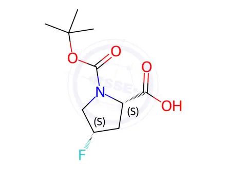 Chemical structure of (2S,4S)-1-(tert-Butoxycarbonyl)-4-fluoropyrrolidine-2-carboxylic acid