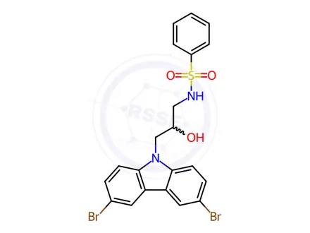 Chemical structure of N-(3-(3,6-dibromo-9H-carbazol-9-yl)-2-hydroxypropyl)benzenesulfonamide