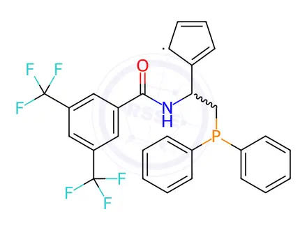 Chemical structure of Ferrocene, [(1R)-1-[[3,5-bis(trifluoromethyl)benzoyl]amino]-2-(diphenylphosphino)ethyl]-