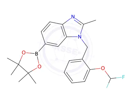 Chemical structure of 1-[2-(Difluoromethoxy)benzyl]-2-methyl-6-(4,4,5,5-tetramethyl-1,3,2-dioxaborolan-2-yl)-1H-benzimidazole