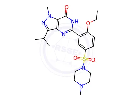 Chemical structure of 5-(2-ethoxy-5-((4-methylpiperazin-1-yl)sulfonyl)phenyl)-3-isopropyl-1-methyl-1,6-dihydro-7H-pyrazolo[4,3-d]pyrimidin-7-one
