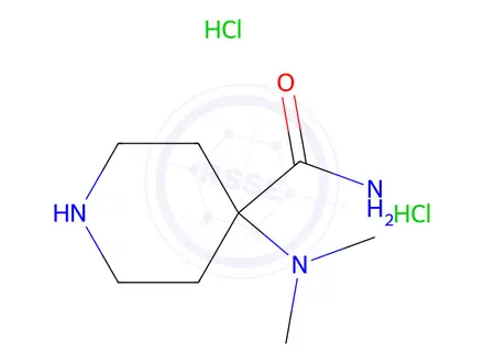 Chemical structure of 4-(Dimethylamino)piperidine-4-carboxamide dihydrochloride