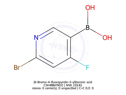 Chemical structure of (6-Bromo-4-fluoropyridin-3-yl)boronic acid