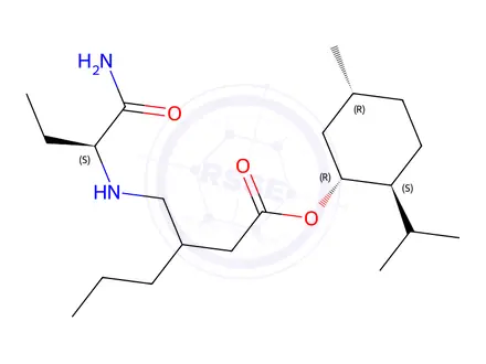 Chemical structure of (1R,2S,5R)-2-Isopropyl-5-methylcyclohexyl 3-((((S)-1-amino-1-oxobutan-2-yl)amino)methyl)hexanoate