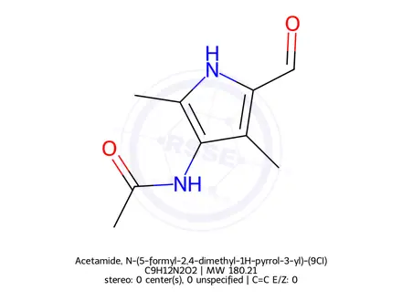 Chemical structure of Acetamide, N-(5-formyl-2,4-dimethyl-1H-pyrrol-3-yl)-(9CI)