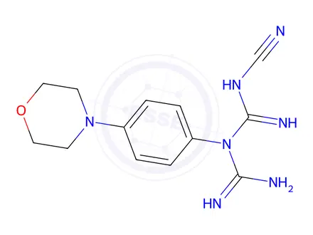 Chemical structure of N-cyano-N'-[4-(morpholin-4-yl)phenyl]imidodicarbonimidic diamide