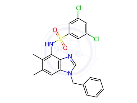 Chemical structure of N-(1-Benzyl-5,6-dimethyl-1H-1,3-benzodiazol-4-yl)-3,5-dichlorobenzene-1-sulfonamide