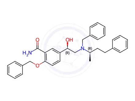 Chemical structure of [R-(R*,R*)]-5-[1-Hydroxy-2-[(1-methyl-3-phenylpropyl)(phenylmethyl)amino]ethyl]-2-(phenylmethoxy)benzamide