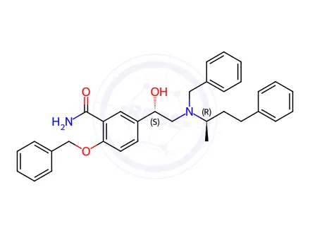 Chemical structure of [S-(R*,S*)]-5-[1-Hydroxy-2-[(1-methyl-3-phenylpropyl)(phenylmethyl)amino]ethyl]-2-(phenylmethoxy)benzamide