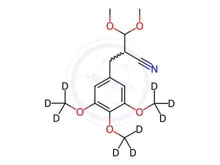 Chemical structure of 3,4,5-Trimethoxy-d9-2'-cyano-di-hydrocinnamaldehyde Dimethylacetal