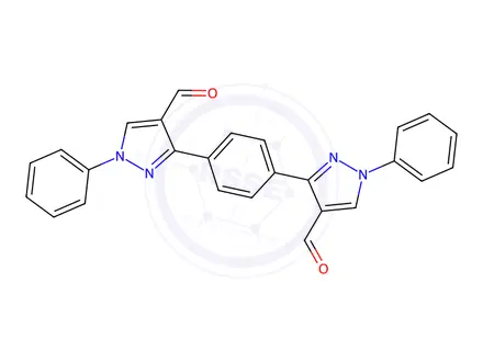 Chemical structure of 3-[4-(4-formyl-1-phenyl-1h-pyrazol-3-yl)phenyl]-1-phenyl-1h-pyrazole-4-carbaldehyde