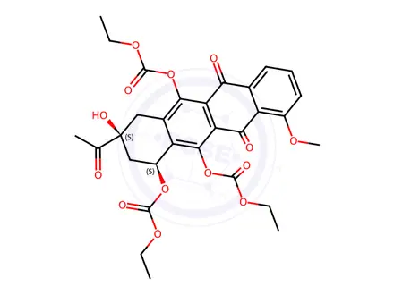 Chemical structure of 6,10,11-Triethylcarbonate Daunomycinone