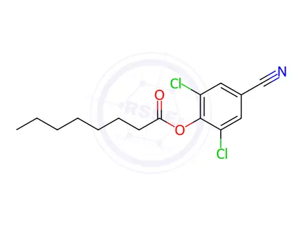 Chemical structure of Octanoic acid, 2,6-dichloro-4-cyanophenyl ester