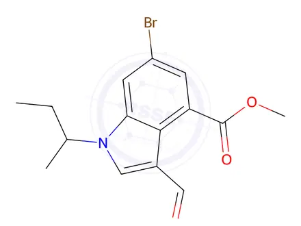 Chemical structure of 1H-Indole-4-carboxylic acid, 6-broMo-3-forMyl-1-(1-Methylpropyl)-, Methyl ester