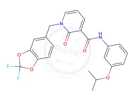 Chemical structure of 1-[(2,2-Difluoro-2H-1,3-benzodioxol-5-yl)methyl]-2-oxo-N-[3-(propan-2-yloxy)phenyl]-1,2-dihydropyridine-3-carboxamide