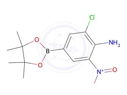 Chemical structure of 2-Chloro-6-nitro-4-(4,4,5,5-tetramethyl-1,3,2-dioxaborolan-2-yl)aniline
