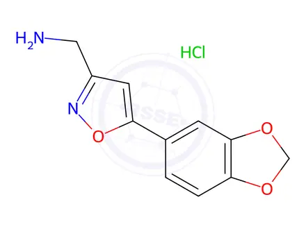 Chemical structure of {[5-(1,3-benzodioxol-5-yl)isoxazol-3-yl]methyl}amine hydrochloride
