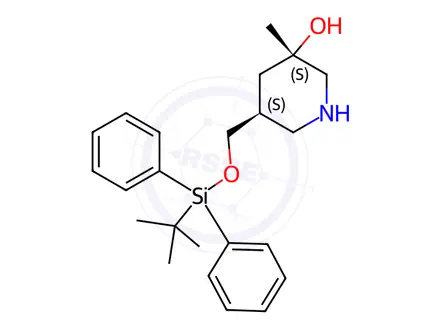 Chemical structure of (3S,5S)-5-(((tert-Butyldiphenylsilyl)oxy)methyl)-3-methylpiperidin-3-ol