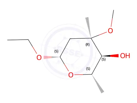 Chemical structure of ba-L-ribo-Hexopyranoside, ethyl 2,6-dideoxy-3-C-methyl-3-O-methyl-(9CI)