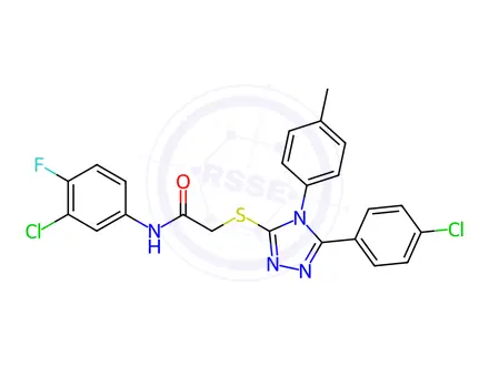 Chemical structure of N-(3-Chloro-4-fluorophenyl)-2-((5-(4-chlorophenyl)-4-(p-tolyl)-4H-1,2,4-triazol-3-yl)thio)acetamide