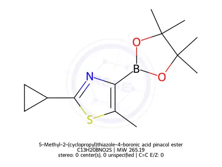 Chemical structure of 5-Methyl-2-(cyclopropyl)thiazole-4-boronic acid pinacol ester