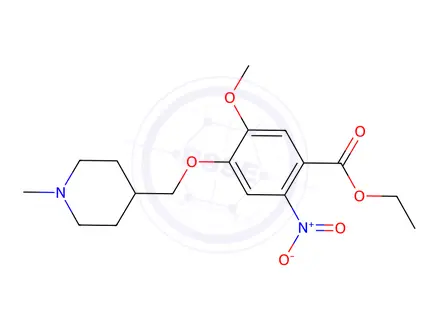 Chemical structure of Benzoic acid, 5-methoxy-4-[(1-methyl-4-piperidinyl)methoxy]-2-nitro-, ethyl ester