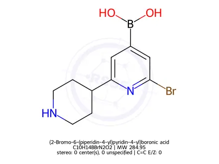Chemical structure of (2-Bromo-6-(piperidin-4-yl)pyridin-4-yl)boronic acid