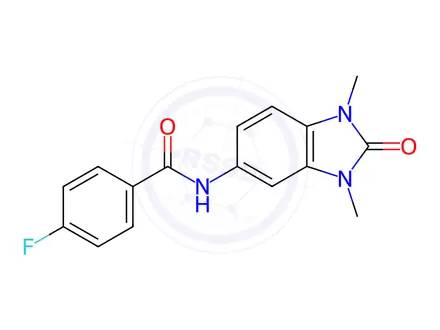 Chemical structure of N-(1,3-dimethyl-2-oxobenzimidazol-5-yl)-4-fluorobenzamide
