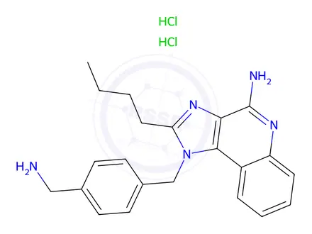 Chemical structure of 1-(4-(Aminomethyl)benzyl)-2-butyl-1H-imidazo[4,5-c]quinolin-4-amine dihydrochloride