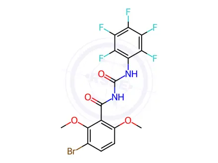 Chemical structure of N-(3-bromo-2,6-dimethoxybenzoyl)-N'-(2,3,4,5,6-pentafluorophenyl)urea