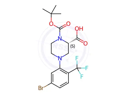 Chemical structure of (S)-4-(5-Bromo-2-(trifluoromethyl)phenyl)-1-(tert-butoxycarbonyl)piperazine-2-carboxylic acid