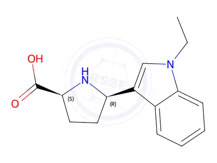 Chemical structure of (2S,5R)-5-(1-ethyl-1H-indol-3-yl)pyrrolidine-2-carboxylic acid