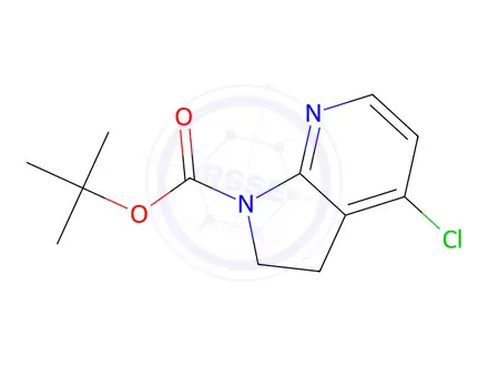 Chemical structure of tert-butyl 4-chloro-1H,2H,3H-pyrrolo[2,3-b]pyridine-1-carboxylate