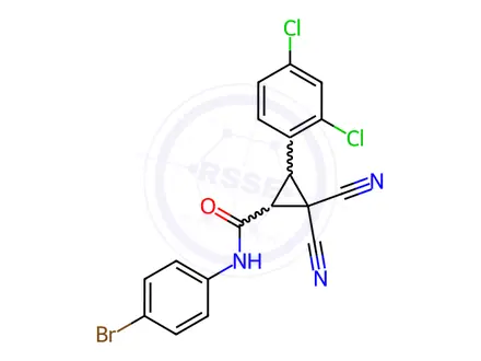 Chemical structure of N-(4-bromophenyl)-2,2-dicyano-3-(2,4-dichlorophenyl)cyclopropane-1-carboxamide